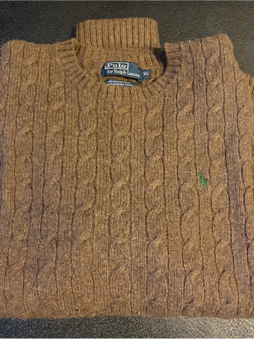 Ralph Lauren Brown Cable-Knit Crewneck Sweater